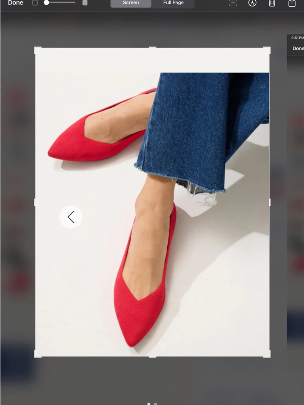 Rothy's Pointed Red Knit Ballet Flats with Blue Accent - Picture 2 of 5